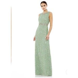 Mac Duggal Dress Gown Size 4/6 Mint Green Sequined  Rhinestones Embellished